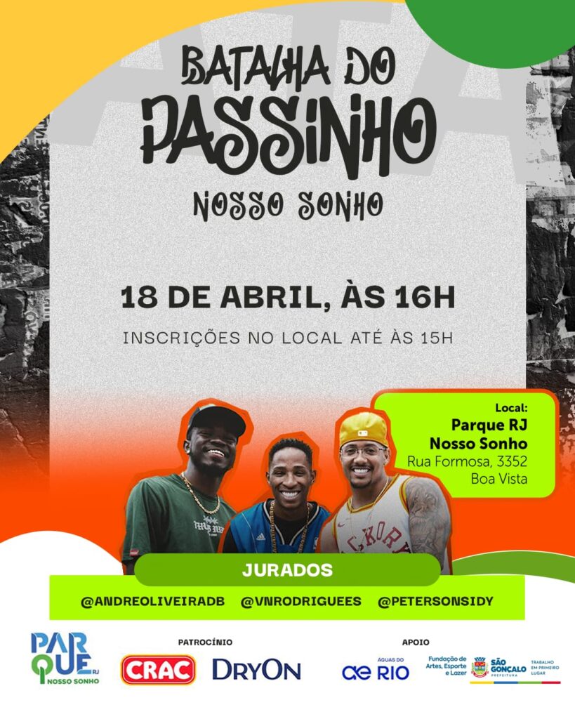 Jovens dançam passinho em evento de cultura urbana no Parque RJ, em São Gonçalo.