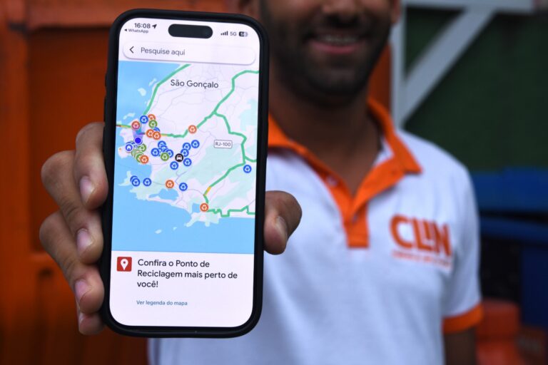 Mapa interativo da Clin de Niterói mostrando pontos de coleta seletiva e reciclagem na cidade.
