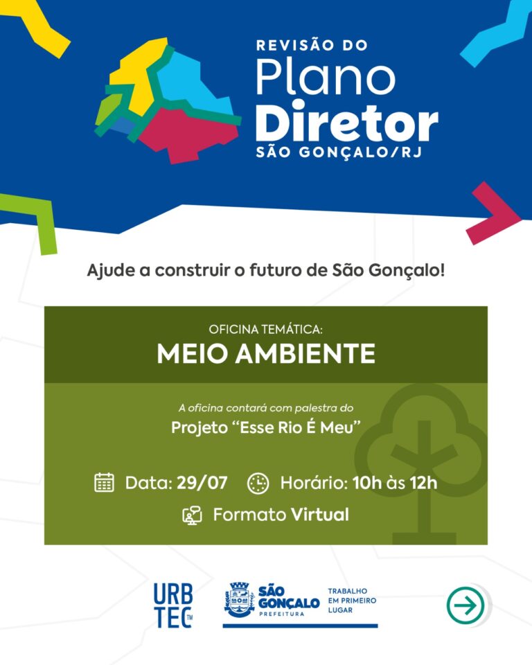 Representação gráfica de uma cidade com elementos naturais e de urbanismo, simbolizando planejamento urbano e meio ambiente em São Gonçalo.