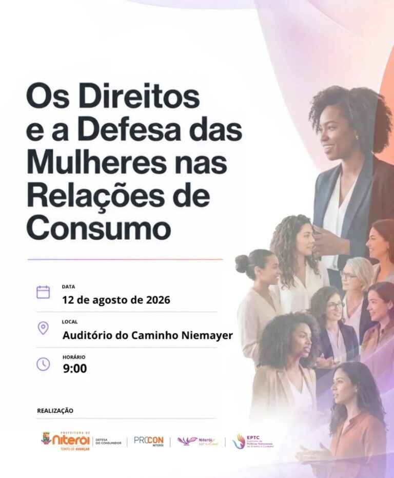 Mulheres participam de palestra ou workshop sobre empreendedorismo e direitos do consumidor em Niterói.