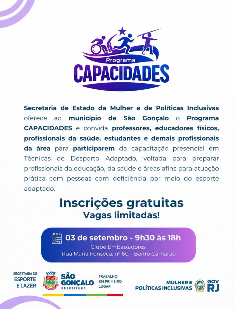 Profissionais e estudantes participam de capacitação em técnicas de desporto adaptado em São Gonçalo para inclusão.