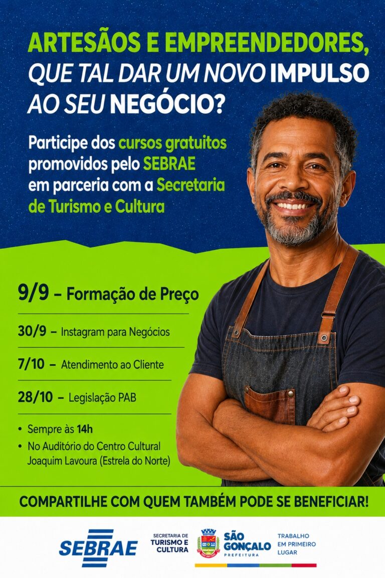 Pessoas participando de aula de capacitação para empreendedores em São Gonçalo, sentadas em auditório.