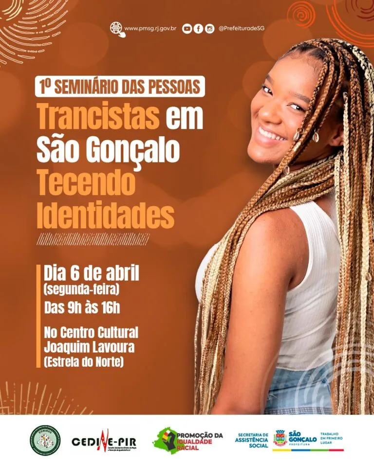 Ilustração de tranças ou pessoas trancistas em São Gonçalo, representando o 1º Seminário da Pessoa Trancista.