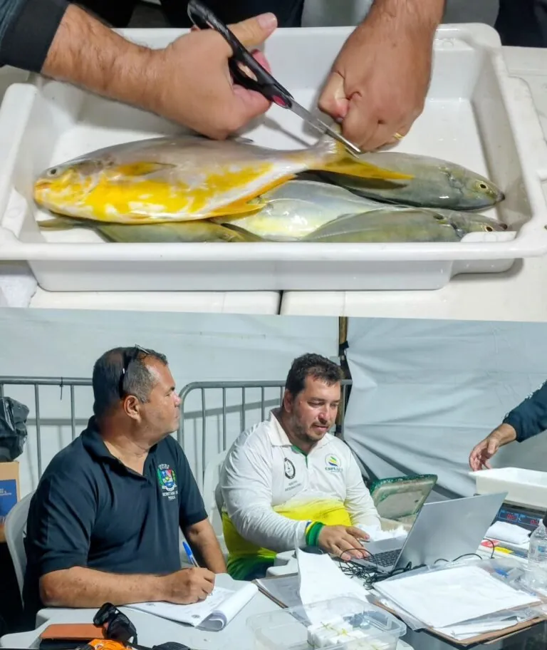Público e competidores na 52ª Festa da Pesca em Itaipuaçu, Maricá, durante o encerramento do evento.