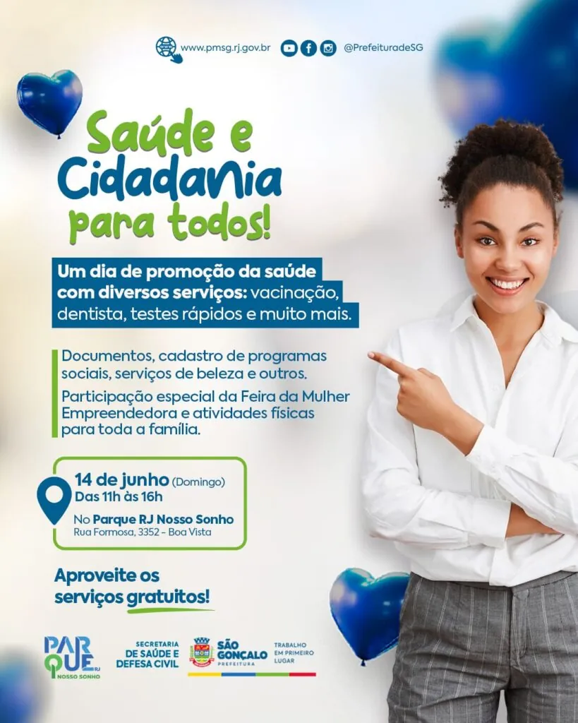População participa de evento de saúde e cidadania, com tendas de atendimento e atividades culturais em São Gonçalo.