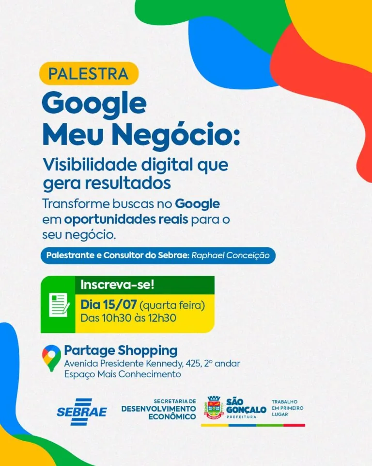 Palestra gratuita sobre Google Meu Negócio em São Gonçalo. Visibilidade digital para microempreendedores.