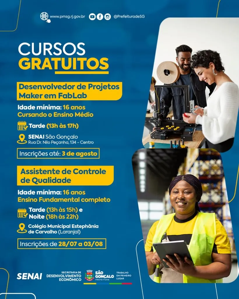 Jovens participam de aulas práticas em curso profissionalizante em São Gonçalo